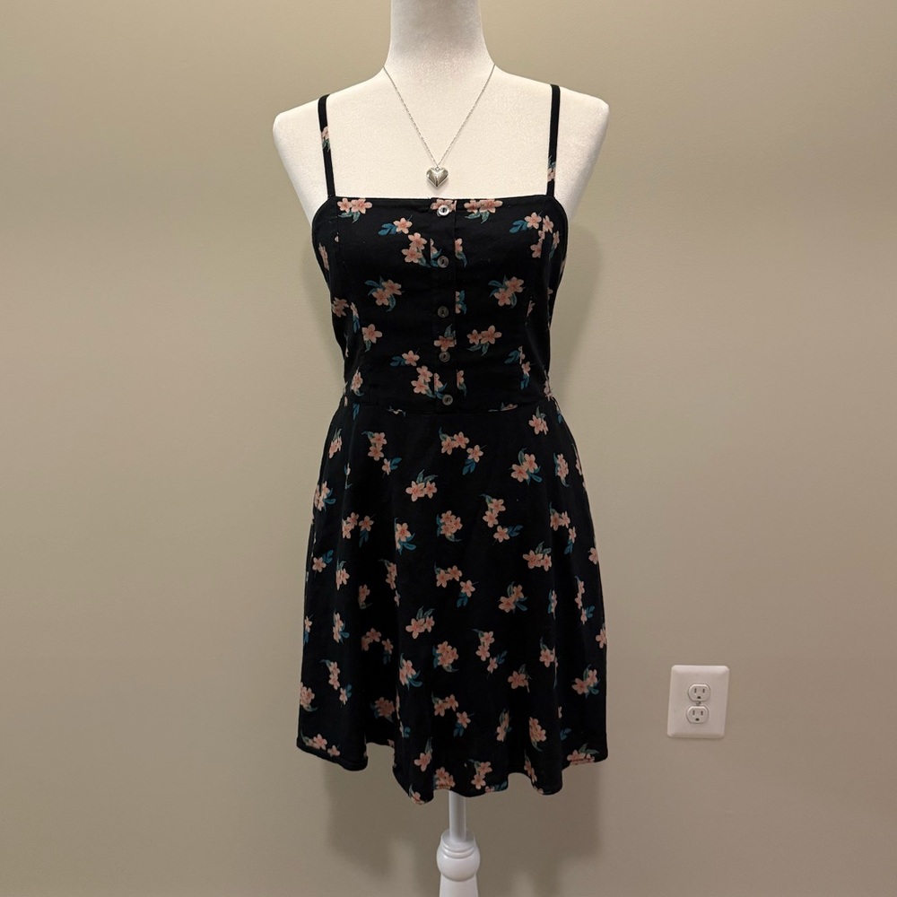 hollister black and pink floral dress. size S